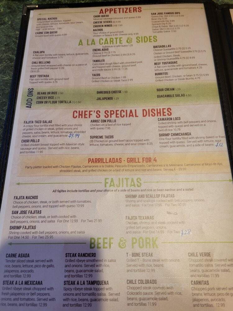 San Jose Restaurante Mexicano - Columbia, SC menu_pic