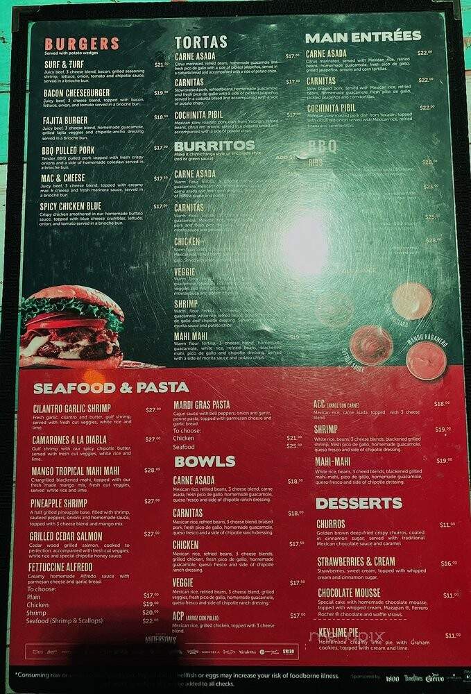 Senor Frogs - Myrtle Beach, SC menu_pic