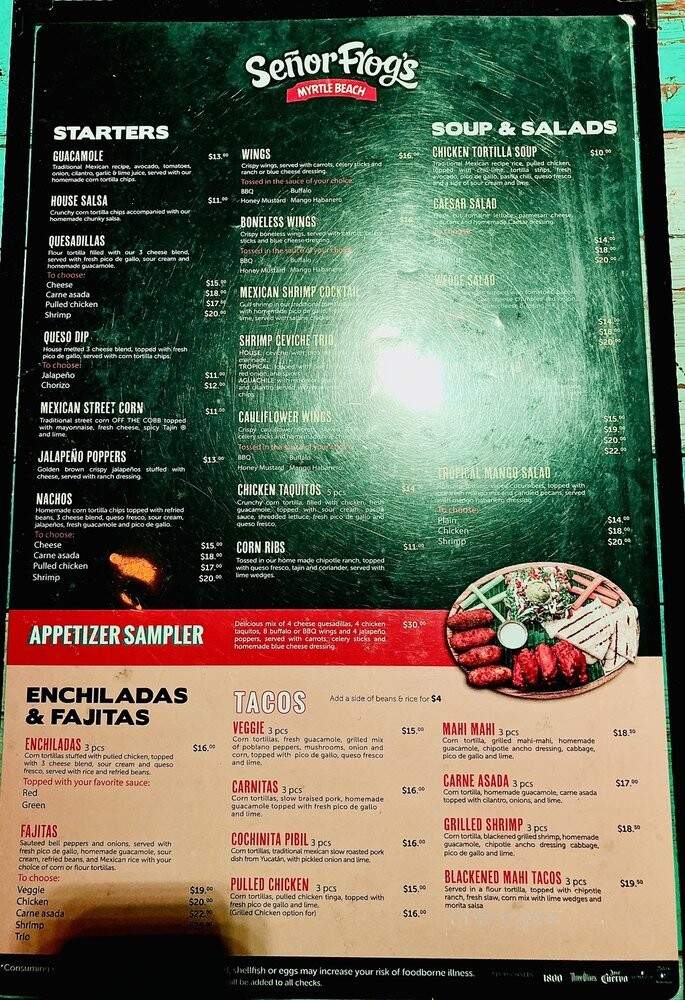 Senor Frogs - Myrtle Beach, SC menu_pic