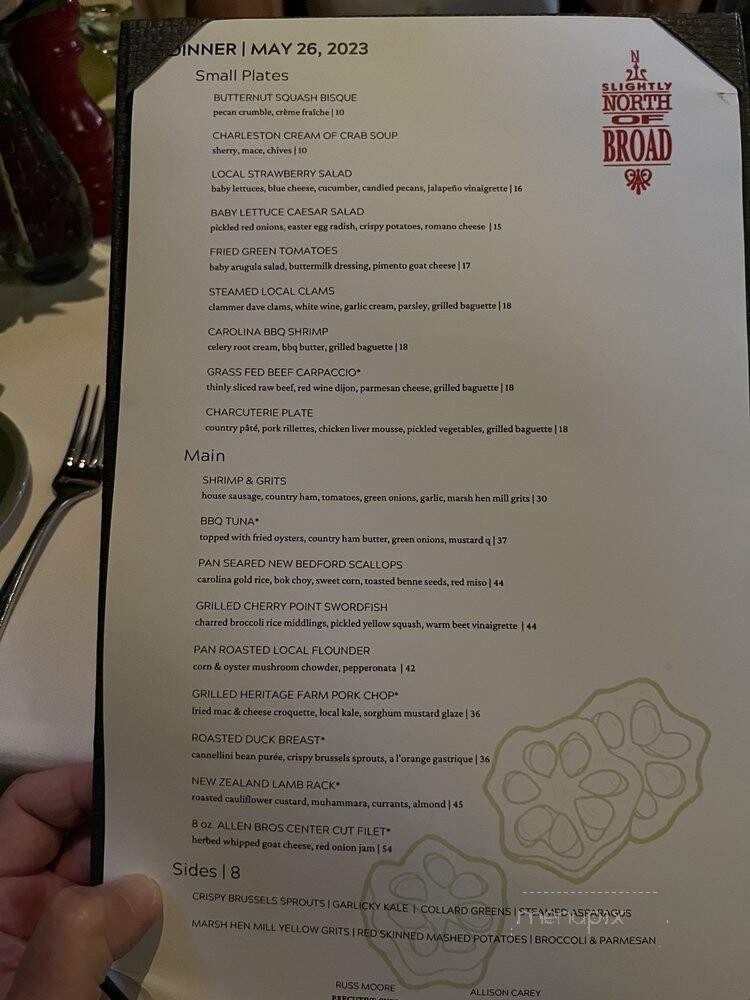 Slightly North Of Broad - Charleston, SC menu_pic