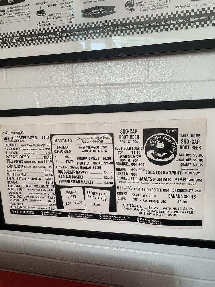 Sno-Cap Drive In - North Augusta, SC menu_pic