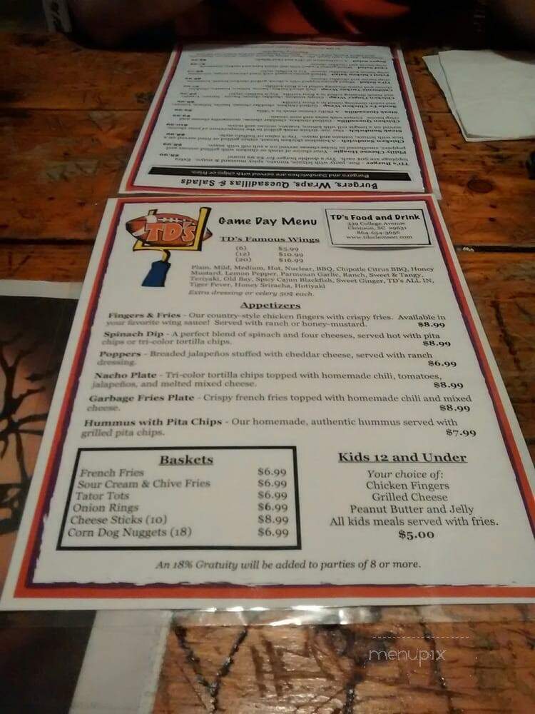 T D's Of Clemson - Clemson, SC menu_pic