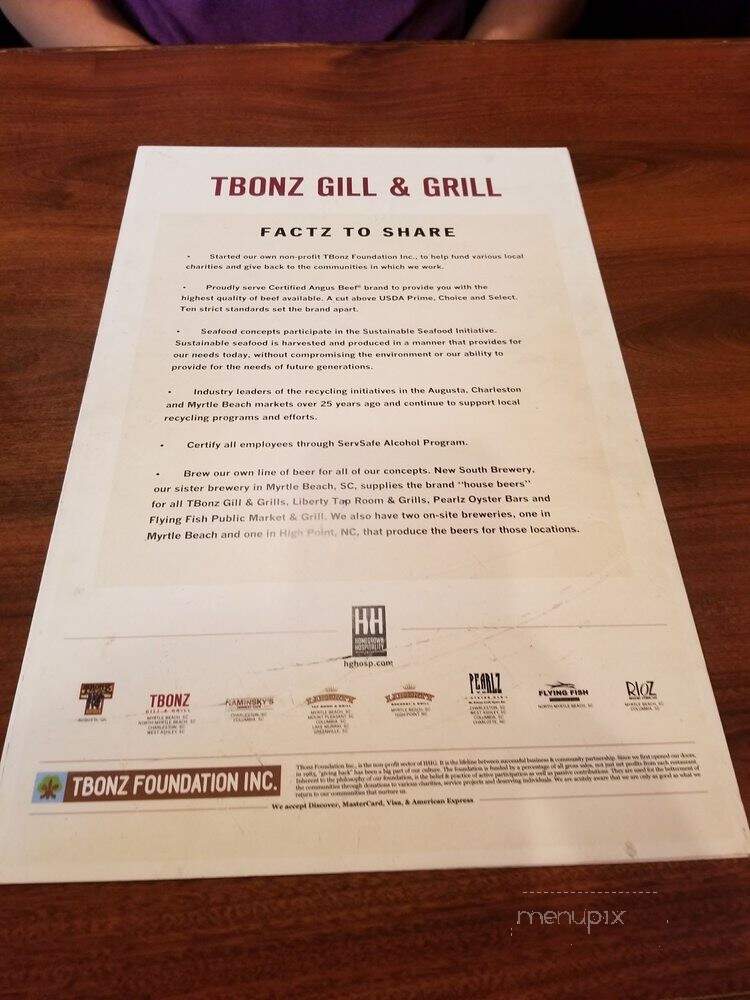 T-Bonz Gill & Grill - North Myrtle Beach, SC menu_pic