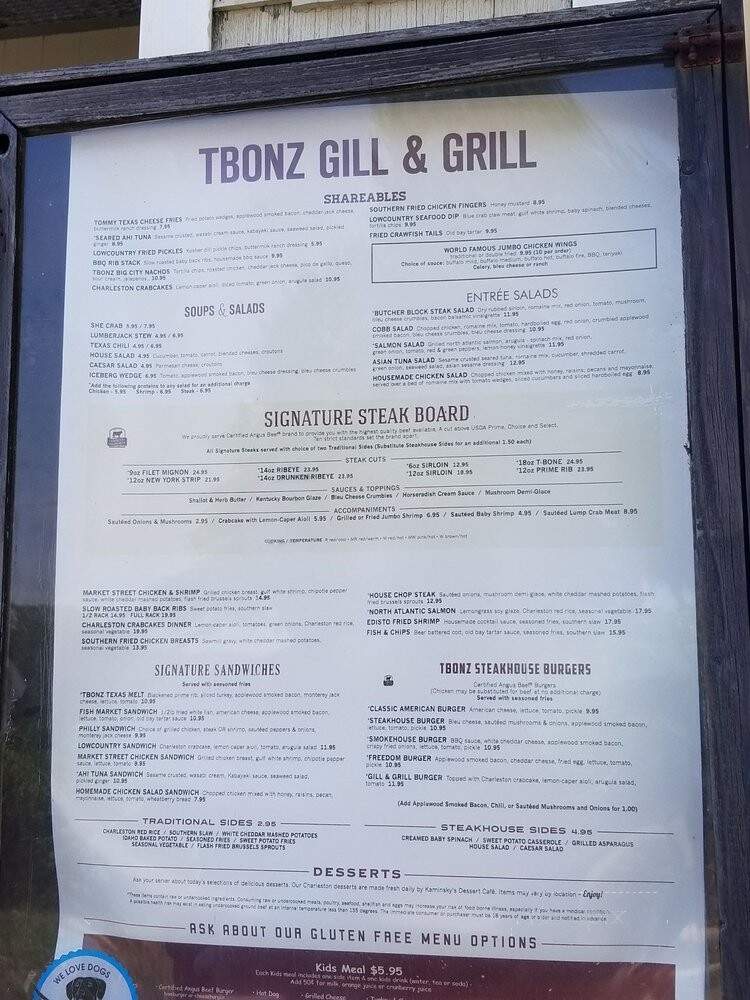 T-Bonz Gill & Grill - North Myrtle Beach, SC menu_pic