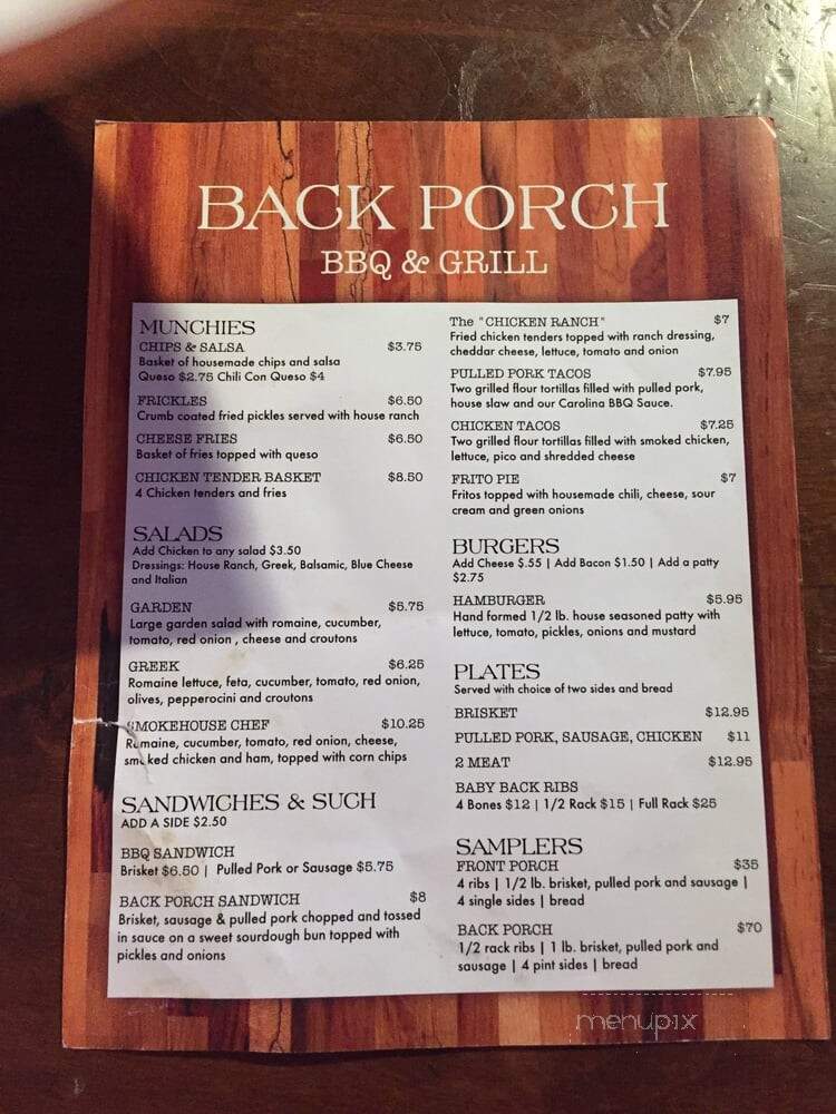 Back Porch BBQ - Clarksville, TN menu_pic