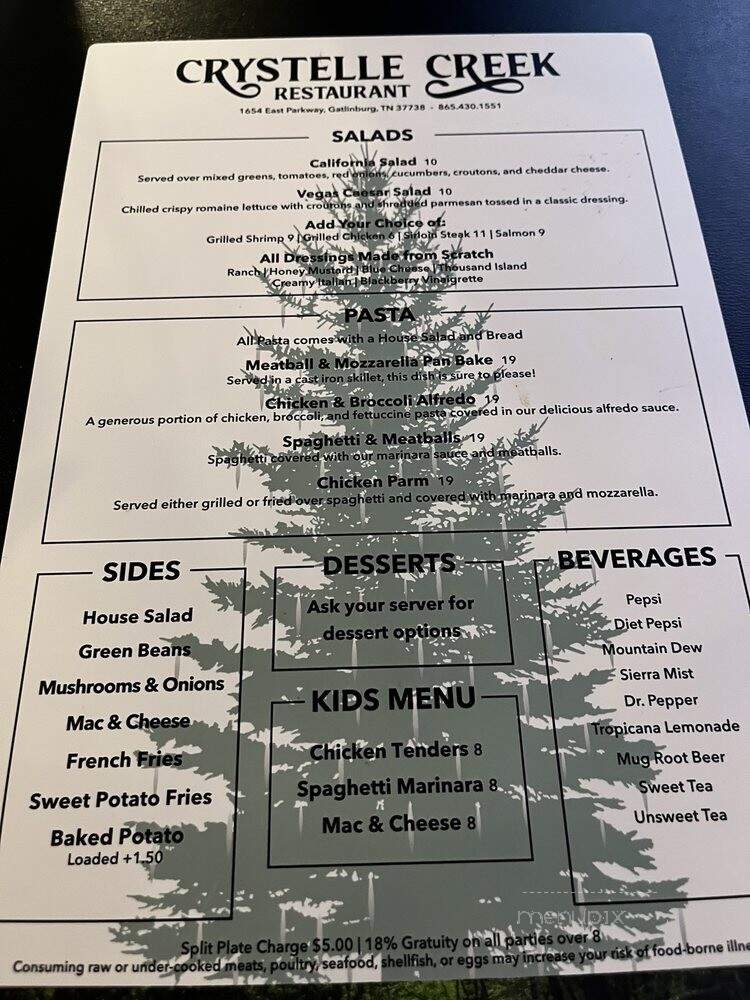 Crystelle Creek Grill - Gatlinburg, TN menu_pic