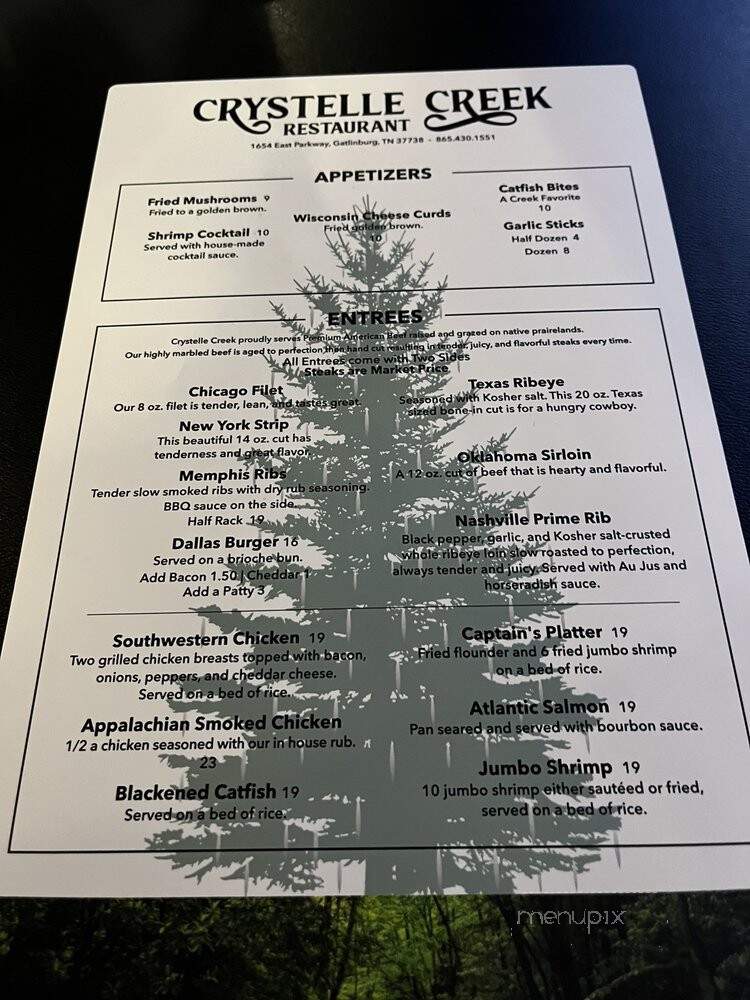 Crystelle Creek Grill - Gatlinburg, TN menu_pic