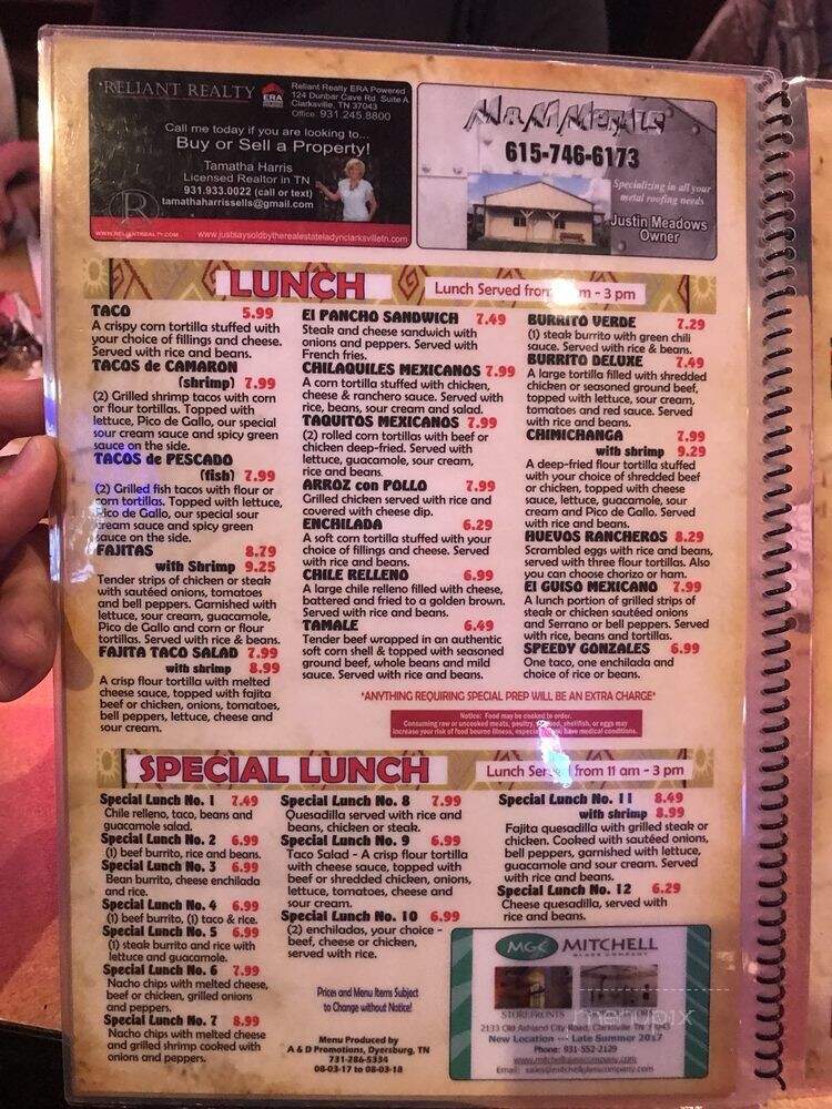 Don Pancho Mexican Restaurant - Clarksville, TN menu_pic