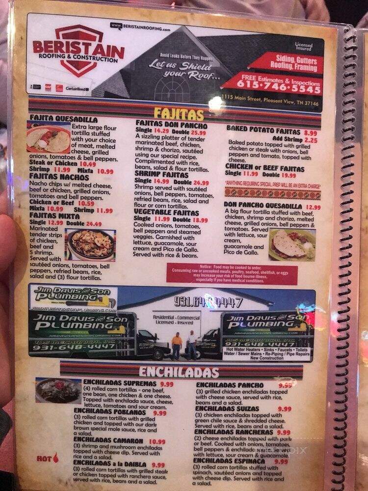 Don Pancho Mexican Restaurant - Clarksville, TN menu_pic