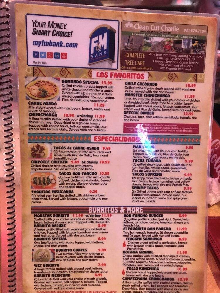 Don Pancho Mexican Restaurant - Clarksville, TN menu_pic