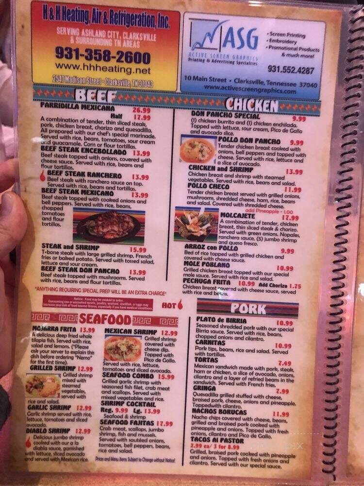 Don Pancho Mexican Restaurant - Clarksville, TN menu_pic