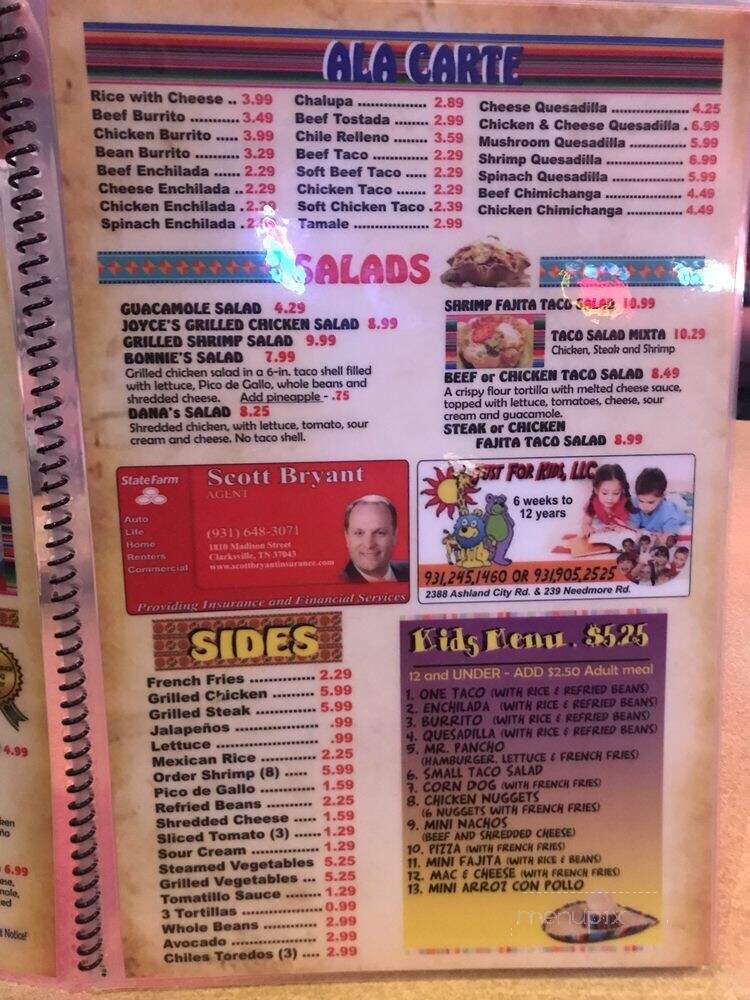 Don Pancho Mexican Restaurant - Clarksville, TN menu_pic