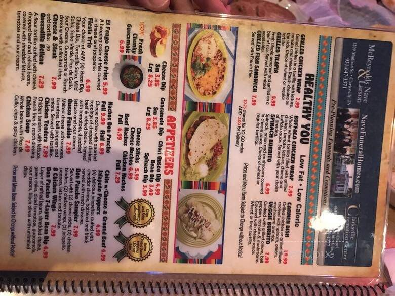 Don Pancho Mexican Restaurant - Clarksville, TN menu_pic