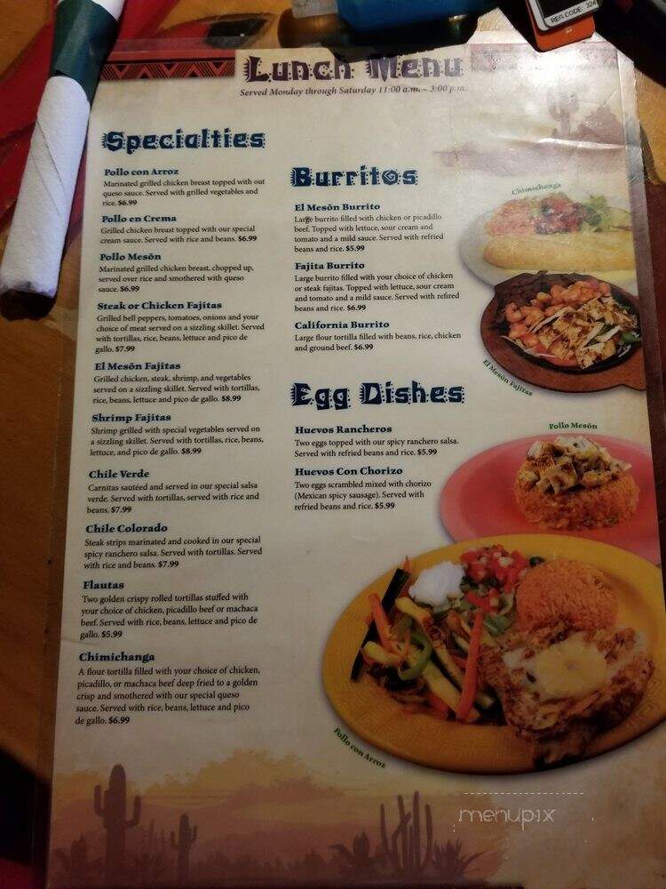 El Meson Restaurante Mexicano - Chattanooga, TN menu_pic