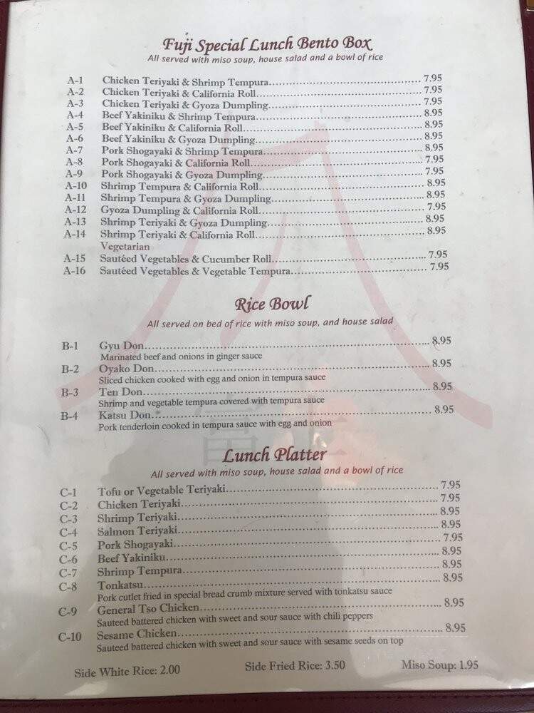 Fuji II Japanese Restaurant - Brentwood, TN menu_pic