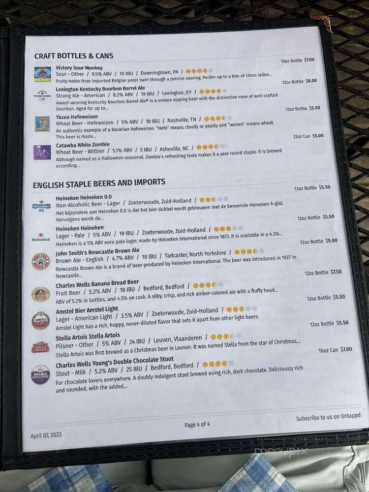 Hair Of The Dog Pub - Chattanooga, TN menu_pic