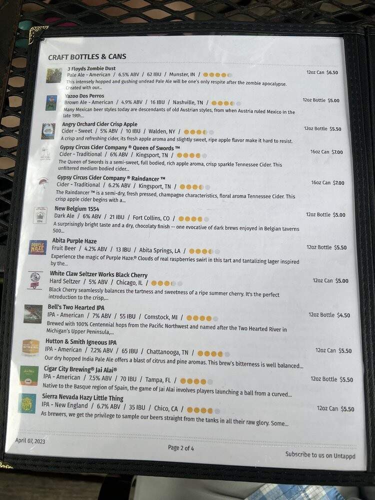 Hair Of The Dog Pub - Chattanooga, TN menu_pic
