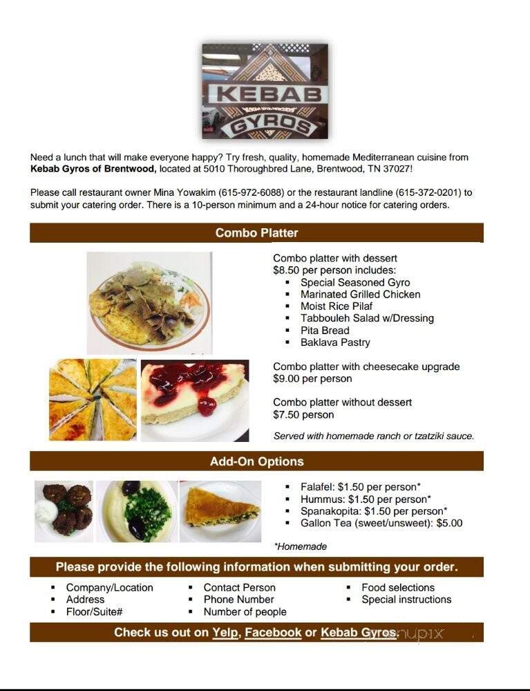 Kebab Gyros - Brentwood, TN menu_pic