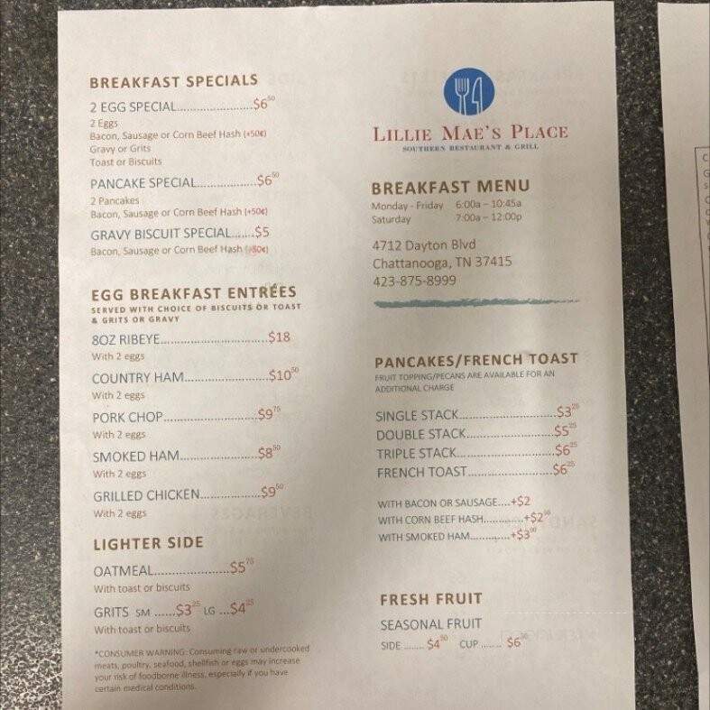 Lillie Mae's Place - Chattanooga, TN menu_pic