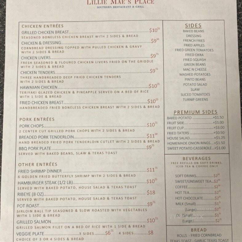 Lillie Mae's Place - Chattanooga, TN menu_pic