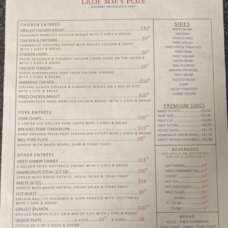 Lillie Mae's Place - Chattanooga, TN menu_pic