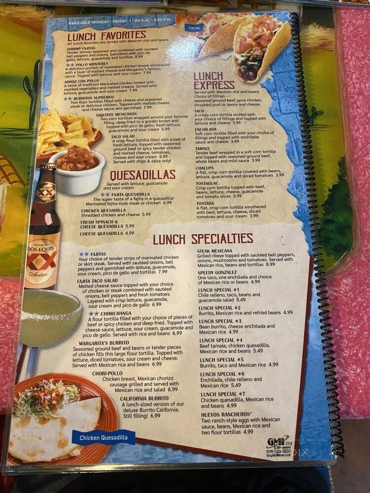 Margaritas Mexican Restaurant - Maryville, TN menu_pic