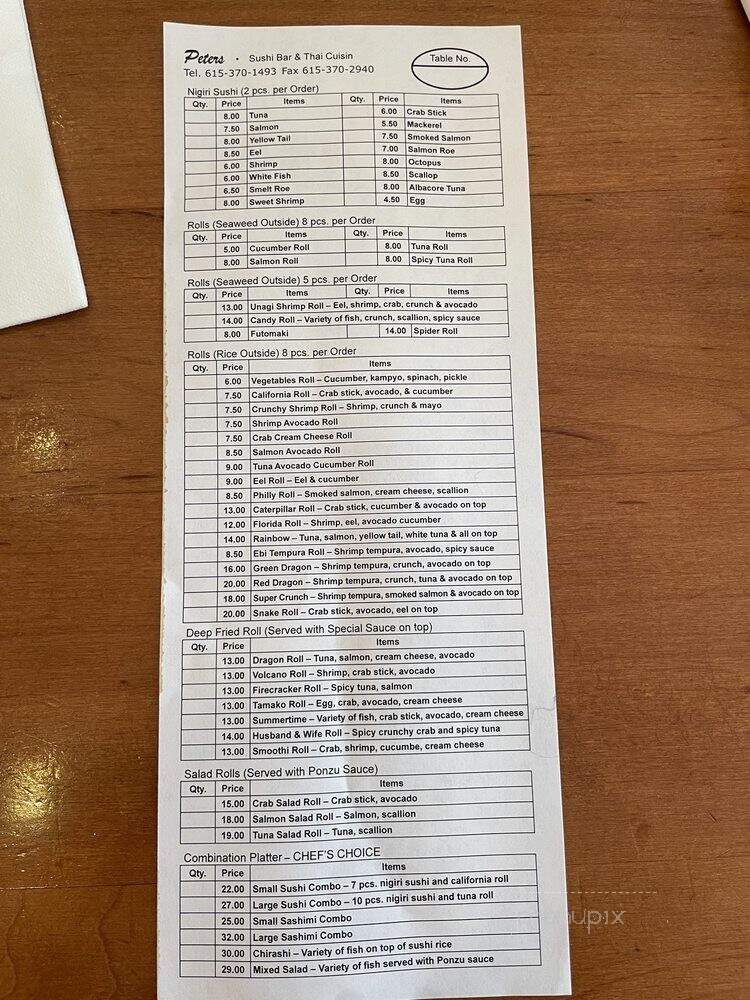 Peter's Sushi-Thai - Brentwood, TN menu_pic