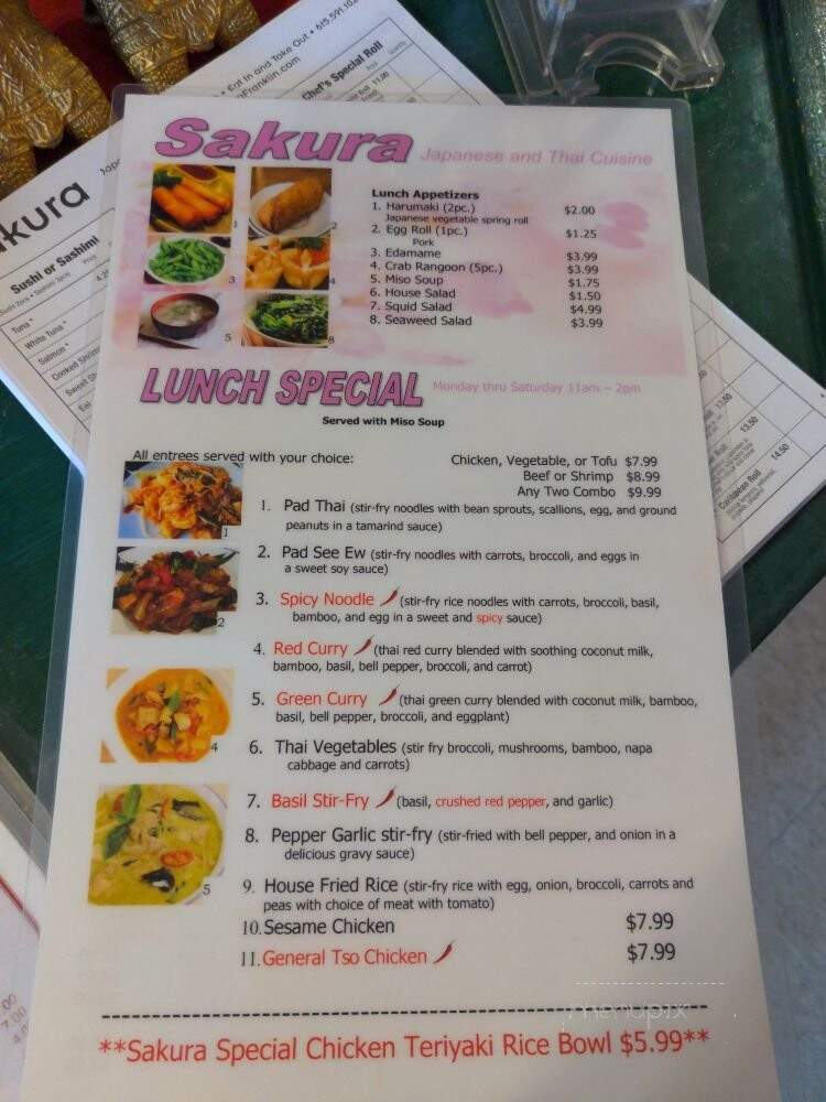 Sakura Japanese Rest & Sushi - Franklin, TN menu_pic