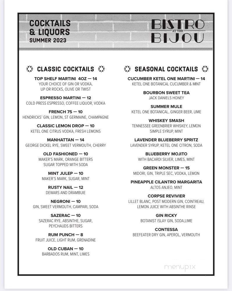 Bistro At The Bijou - Knoxville, TN menu_pic