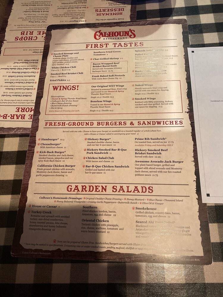 Calhoun's - Knoxville, TN menu_pic