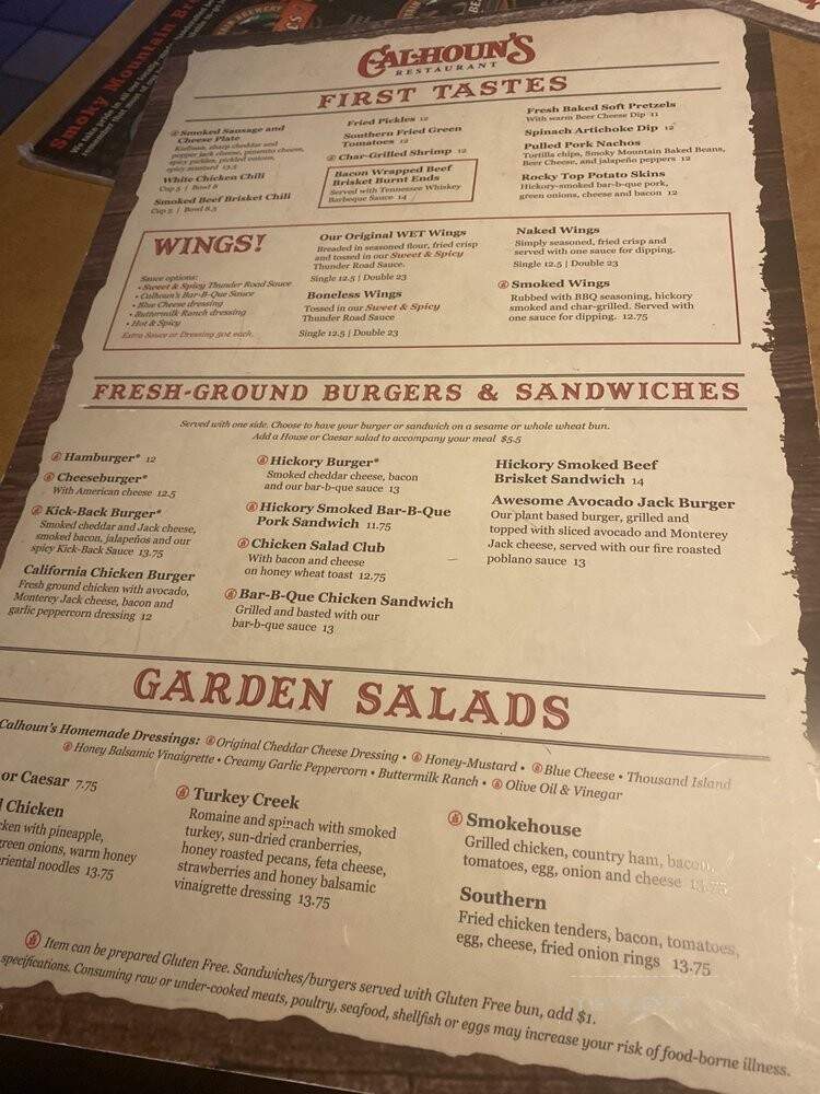 Calhoun's - Knoxville, TN menu_pic
