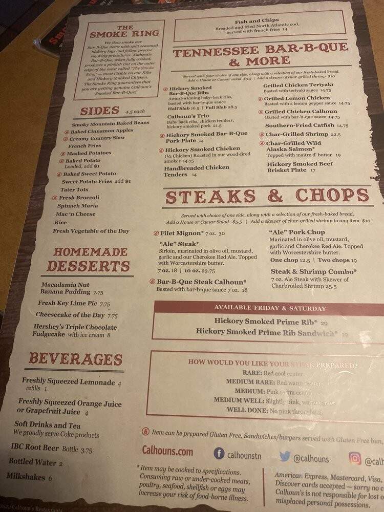 Calhoun's - Knoxville, TN menu_pic