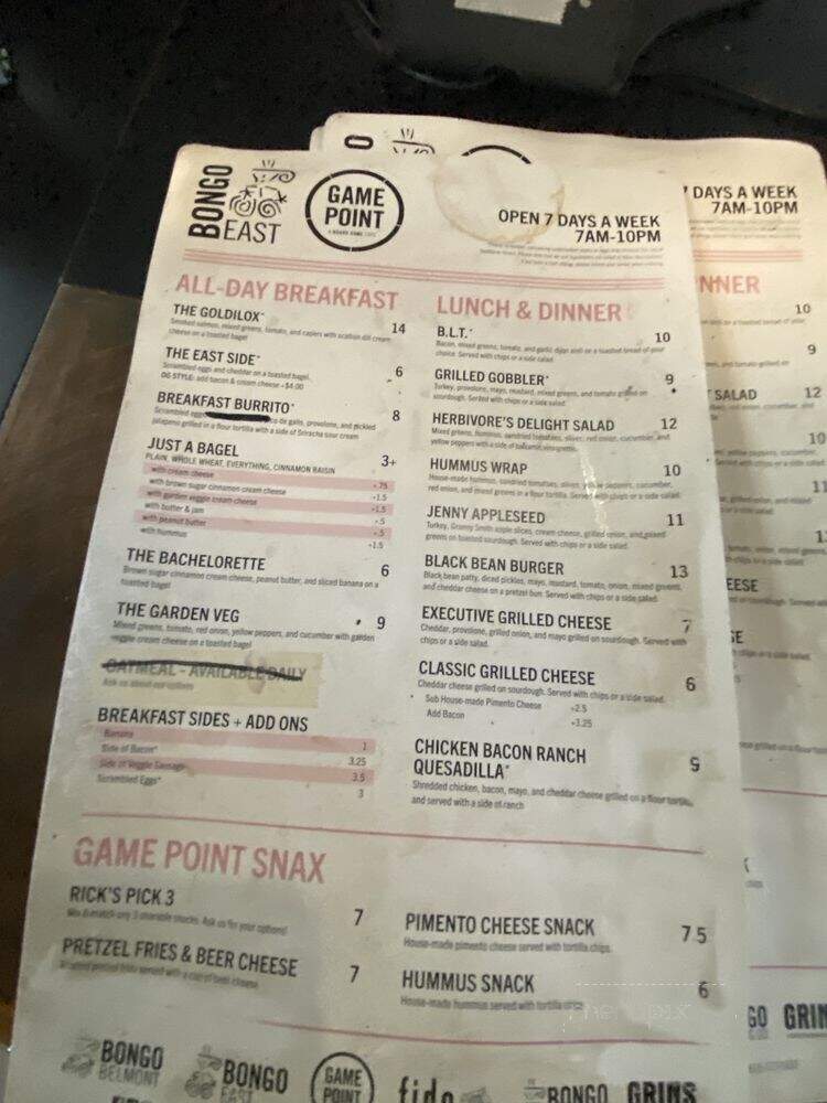 Bongo Java Roasting Co - Nashville, TN menu_pic