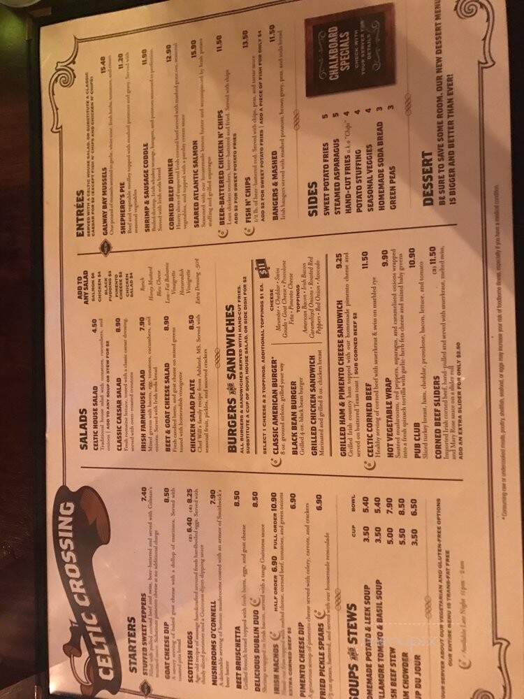 Celtic Crossing - Memphis, TN menu_pic