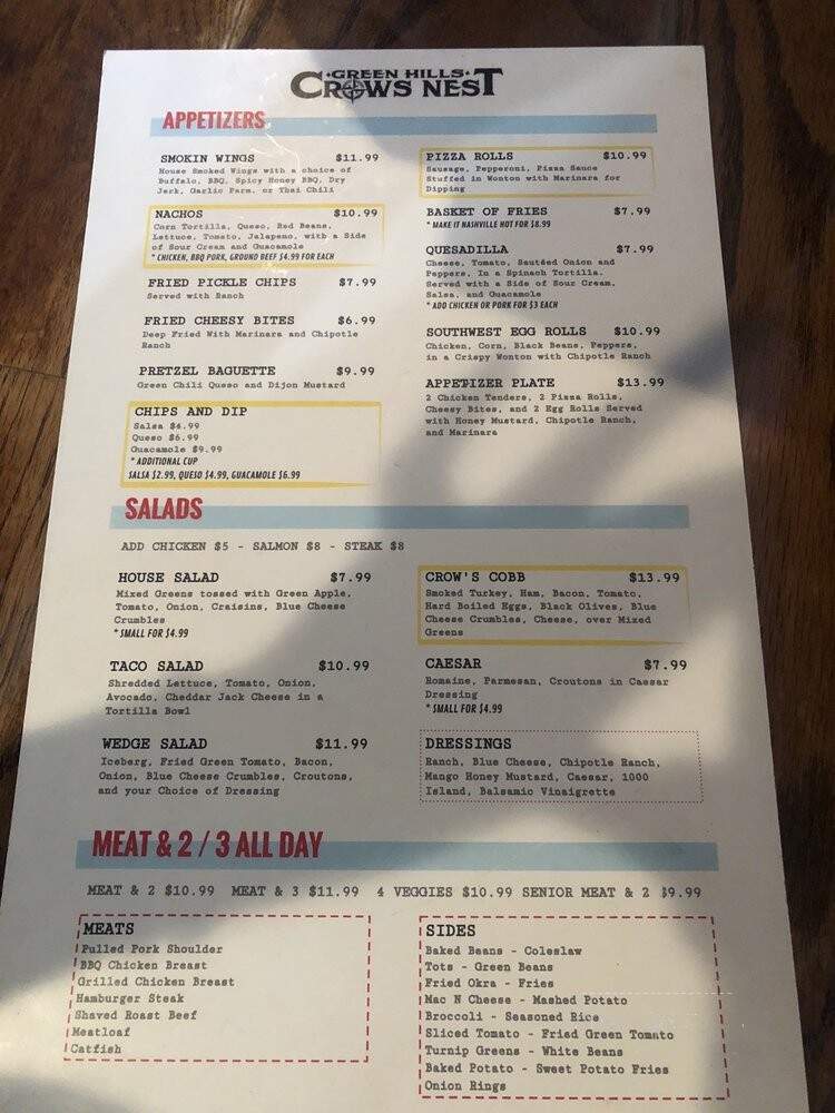 Crow's Nest - Nashville, TN menu_pic