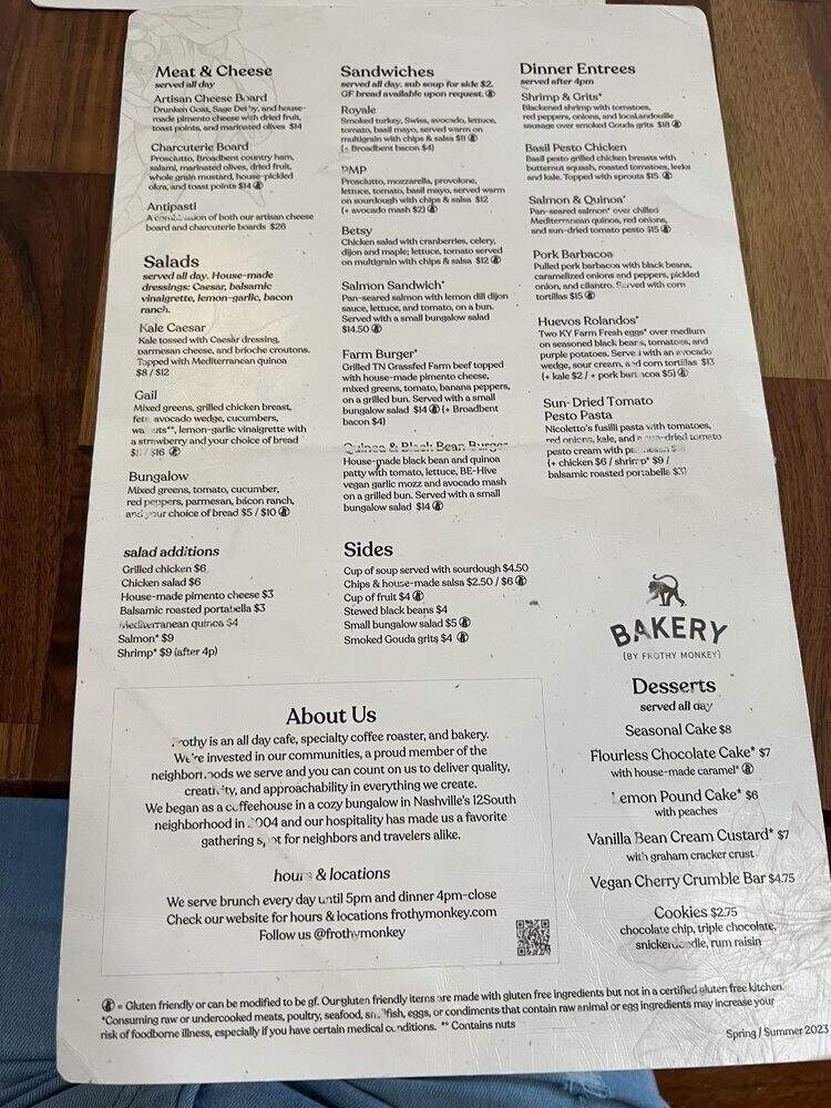 Frothy Monkey - Nashville, TN menu_pic