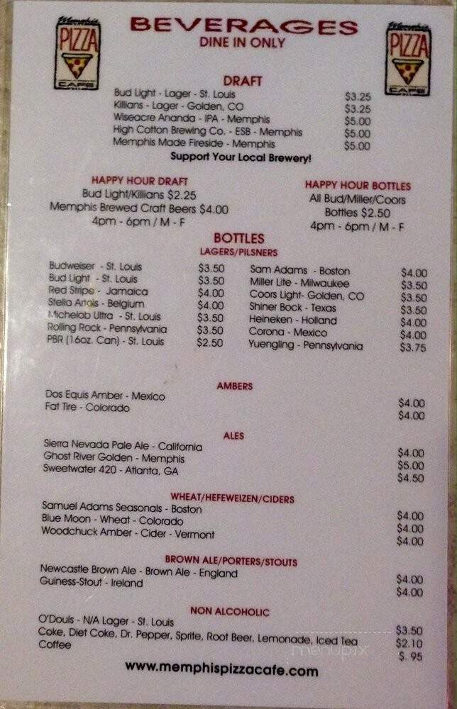Memphis Pizza Cafe - Memphis, TN menu_pic