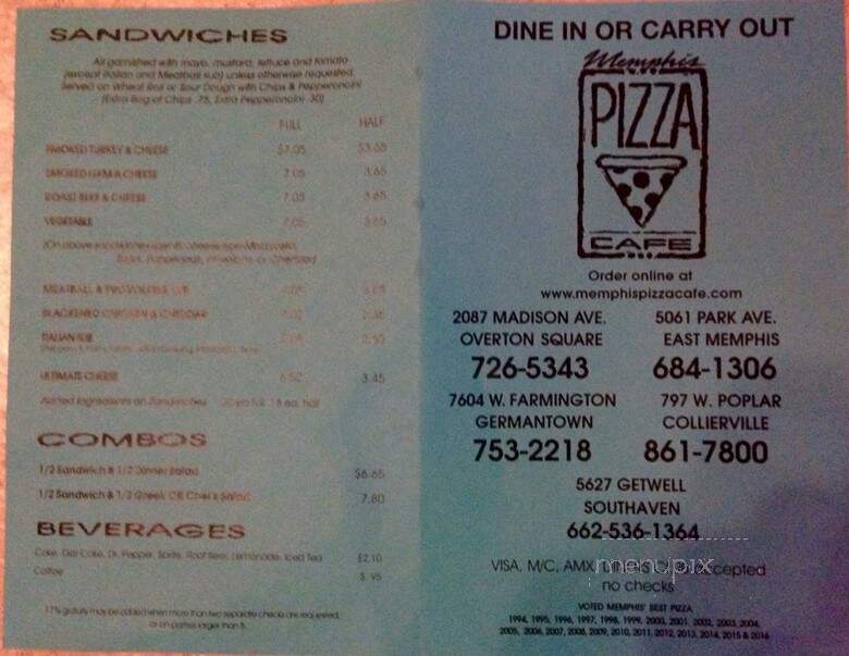Memphis Pizza Cafe - Memphis, TN menu_pic
