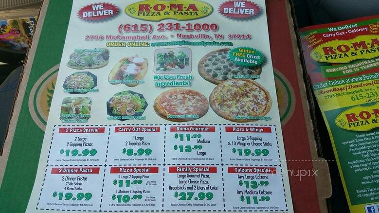 Roma Pizza - Nashville, TN menu_pic