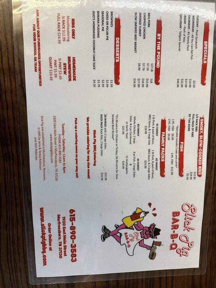 Slick Pig Bar-B-Q - Murfreesboro, TN menu_pic