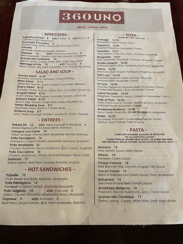 360 Uno Espresso & Vino - Austin, TX menu_pic