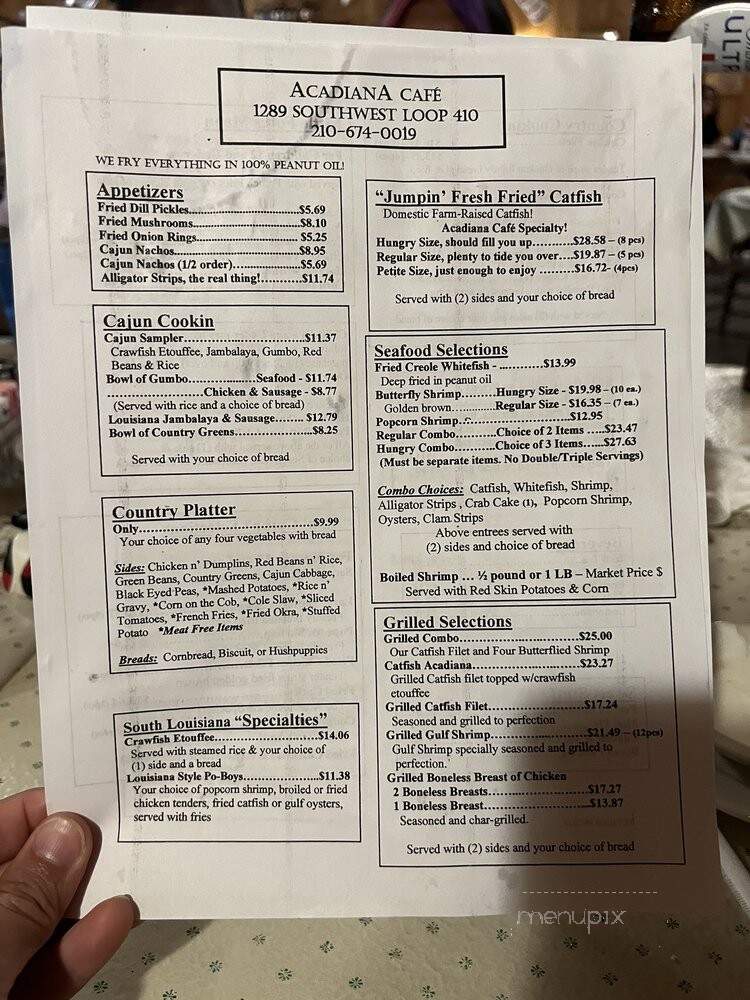 Acadiana Cafe Cajun Cuisine - San Antonio, TX menu_pic