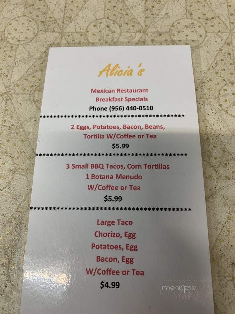 Alicia's Mexican Restaurant - Harlingen, TX menu_pic