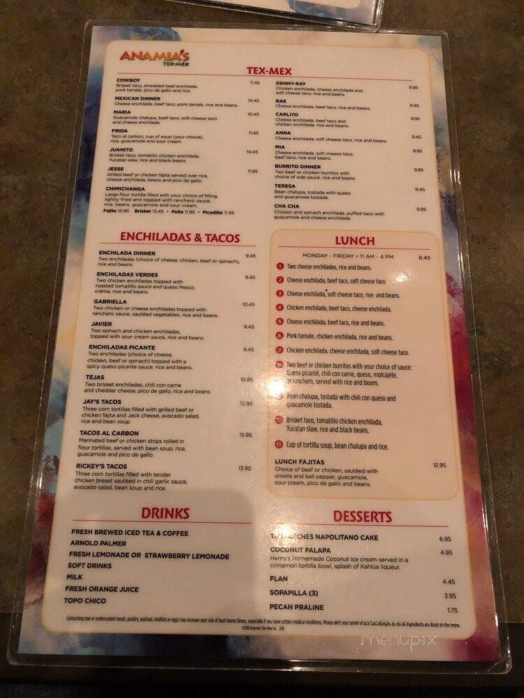 Anamia's Tex-Mex - Southlake, TX menu_pic