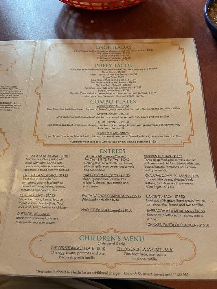 Angie's Mexican Restaurant - Austin, TX menu_pic