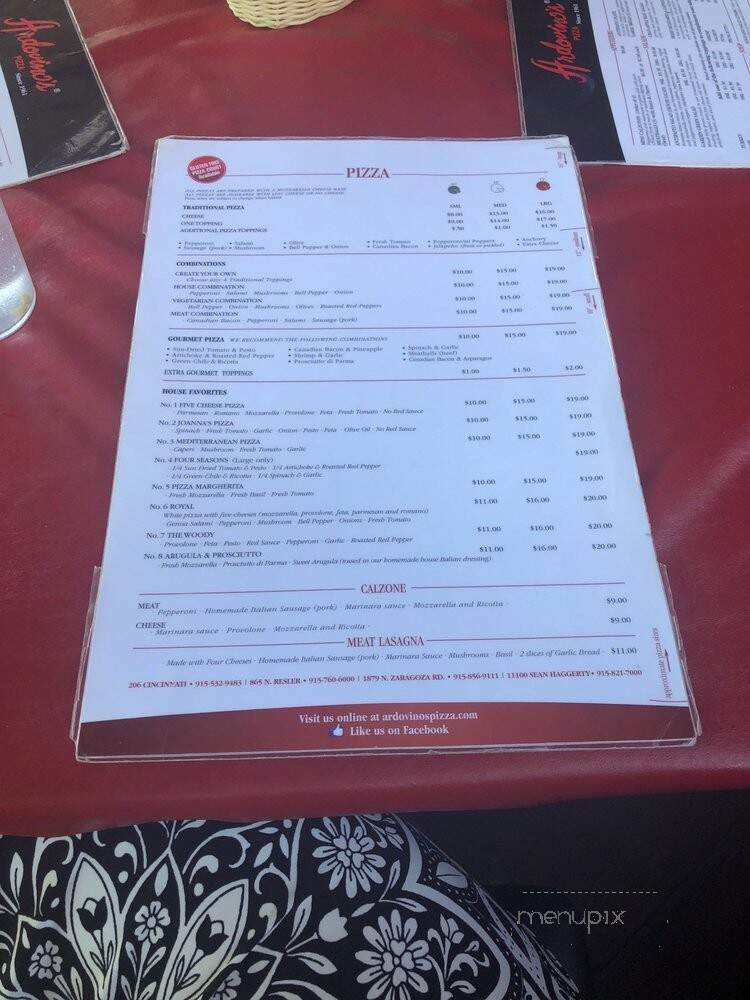 Ardovino's - El Paso, TX menu_pic