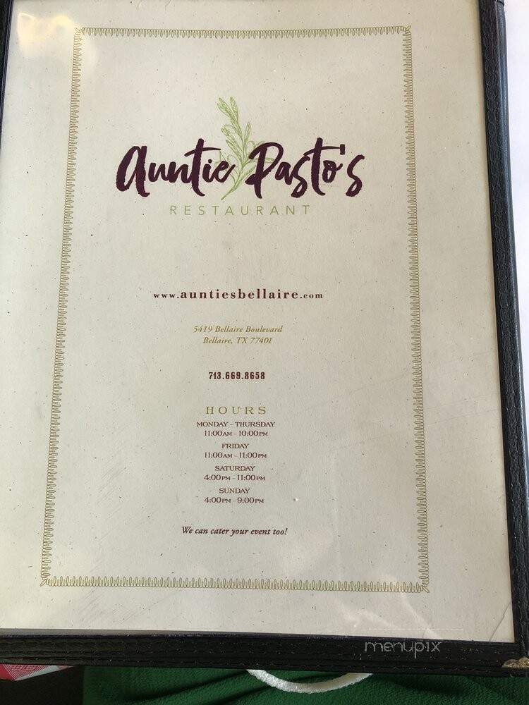 Aunti-Pasto's Restaurant - Bellaire, TX menu_pic