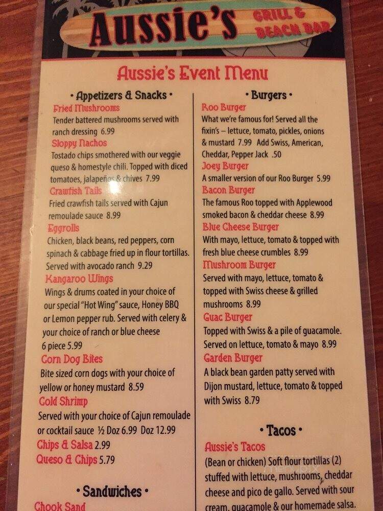Aussie's Bar & Grill - Austin, TX menu_pic