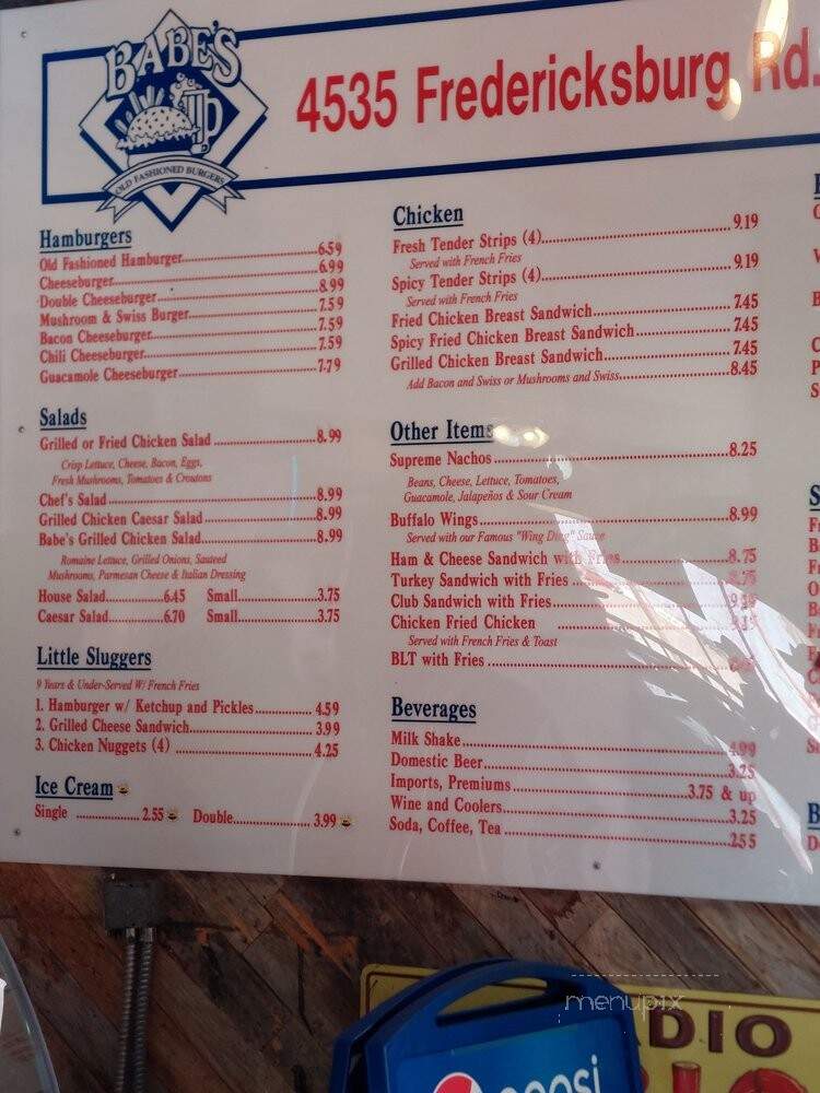 Babe's Old Fashion Hamburgers - San Antonio, TX menu_pic
