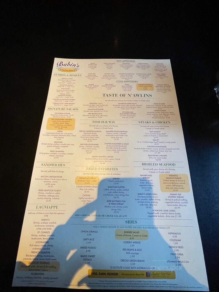Babin's Seafood House - Katy, TX menu_pic